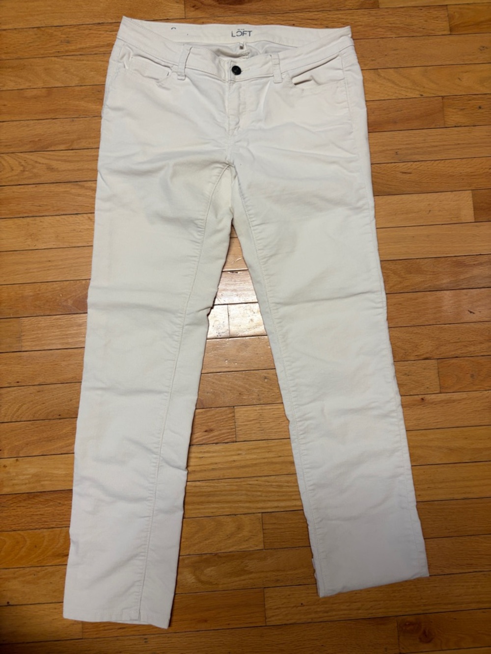 LOFT Cream Straight-Leg Pants, Size 8